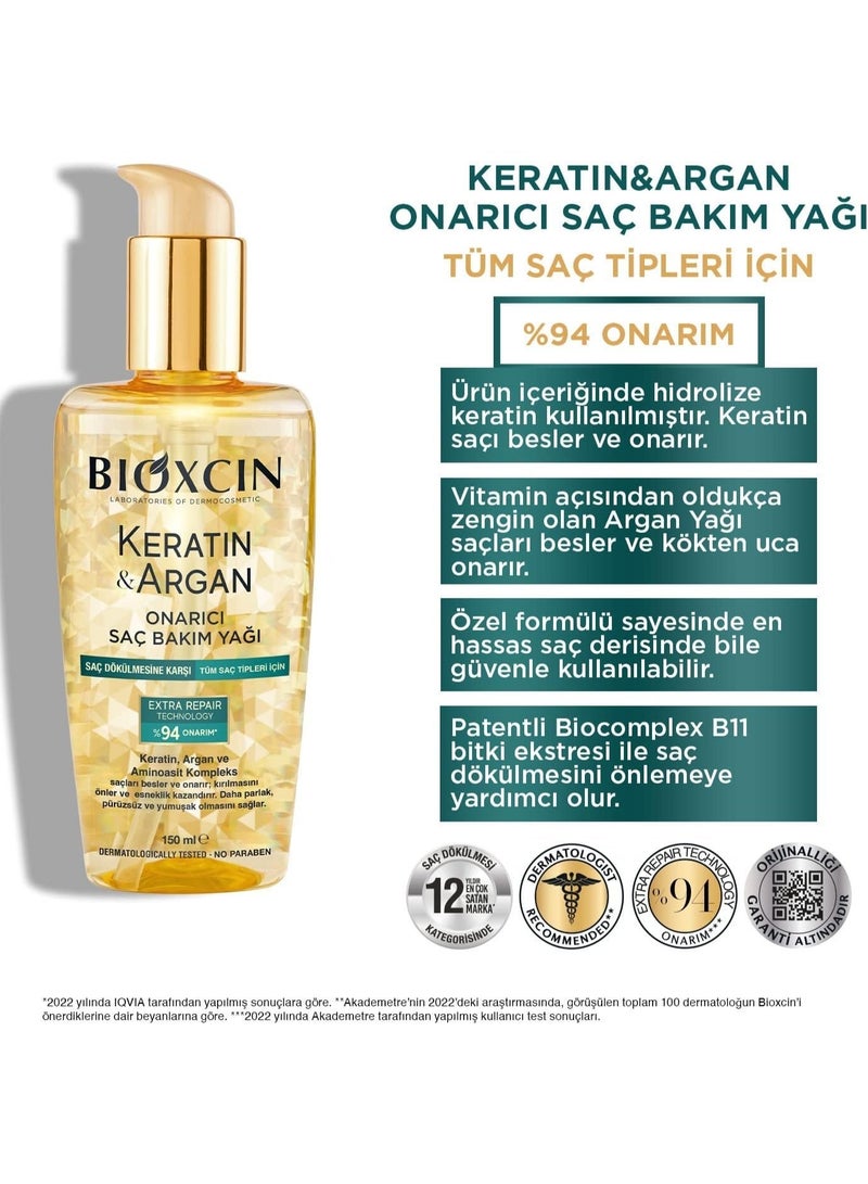 Bioxcin Keratin Argan Repair Hair Oil 150ml for Damaged, Dull Hair - Image 2